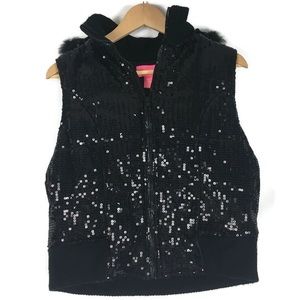 Betsy Johnson Black Sequin Puffy Hood Vest